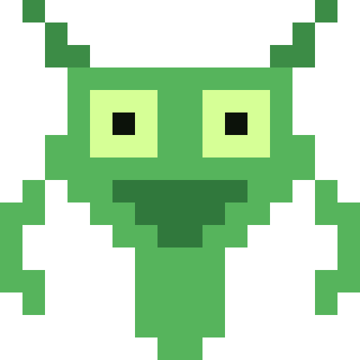 Pixel art of a Mantis Insectoid alien